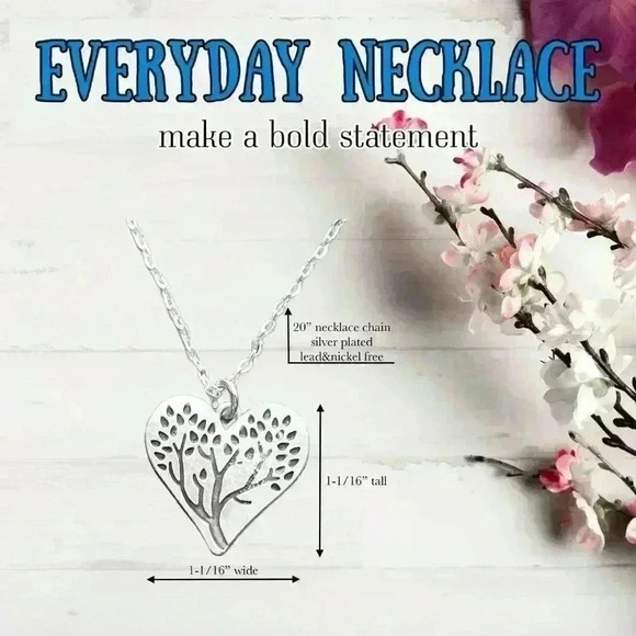 Tree of life heart necklace bohemian jewelry silver tone - Picture 3 of 9